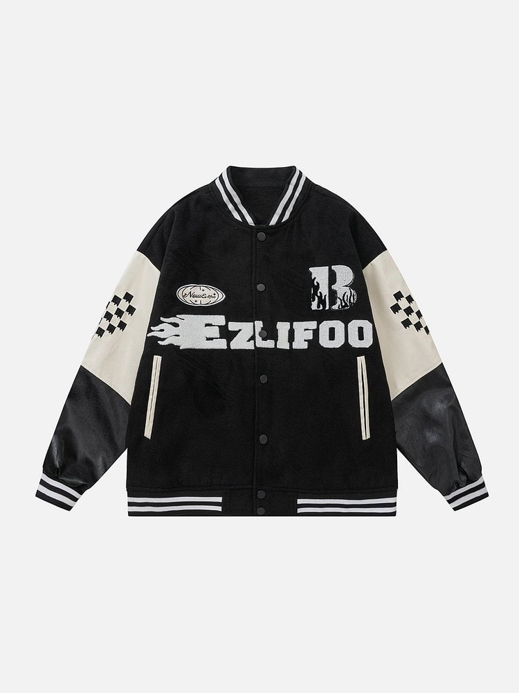 "EZLIFOO" Embroidery Varsity Jacket