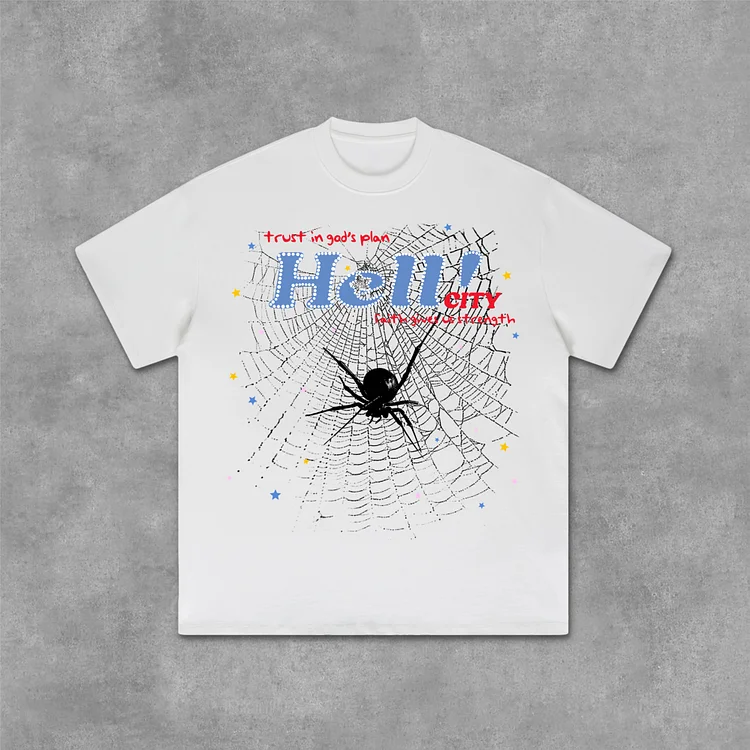 Spider Web Print Graphics Cotton T-Shirt SOPULA