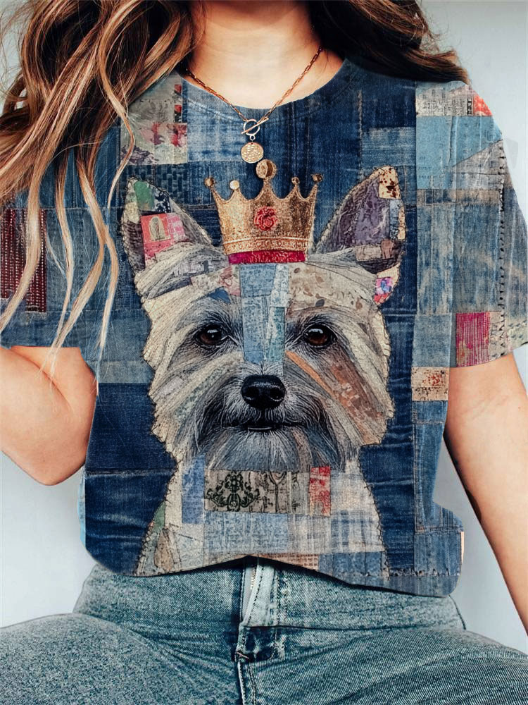 Comstylish Women's Casual Cavalier King Charles Print Short Sleeve T-shirt
