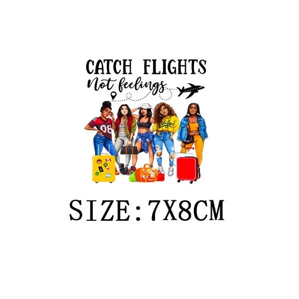 Traveling Girls Iron On Transfers For Hoodies DIY Washable Thermal Stickers On T-shirt Funny Design On Clothes Patches Appliqued