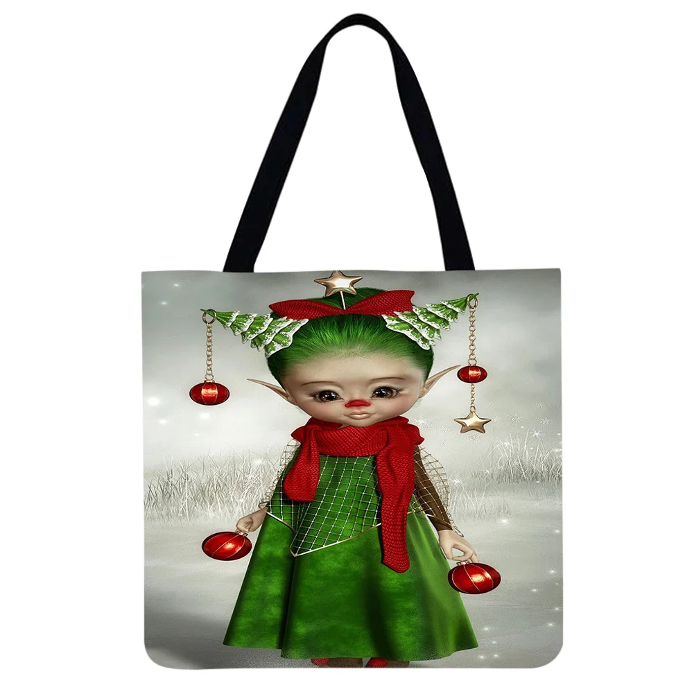 Linen Tote Bag -Christmas Elf