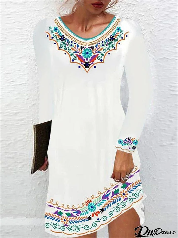 Women's Ethnic Style Mid Length Printing Dress
