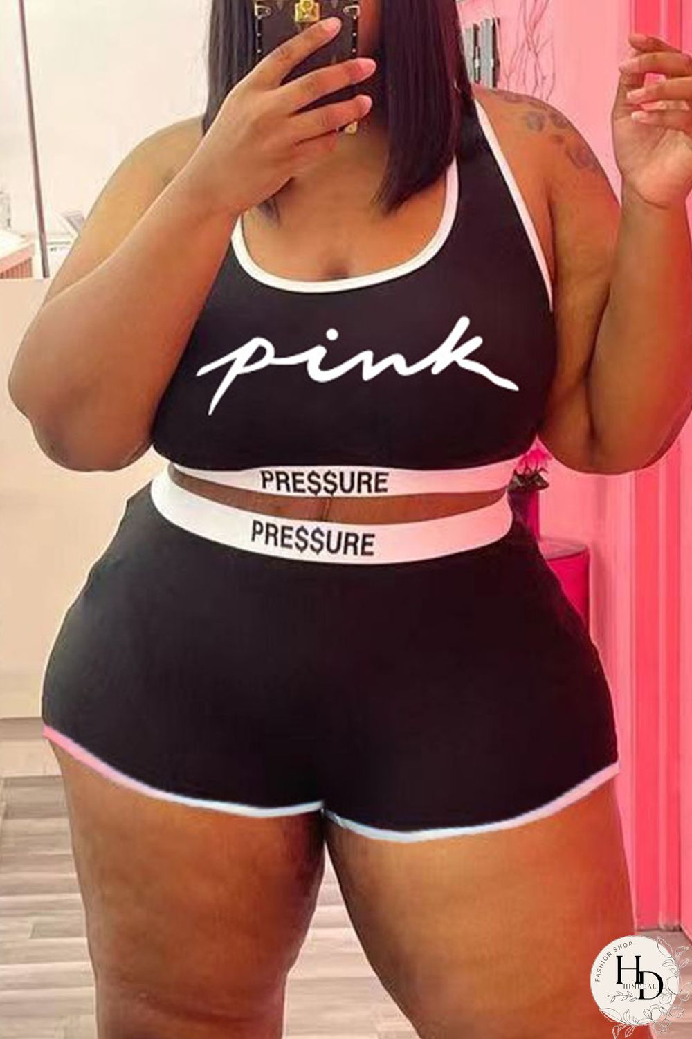 White Casual Letter Print Basic U Neck Plus Size Two Pieces