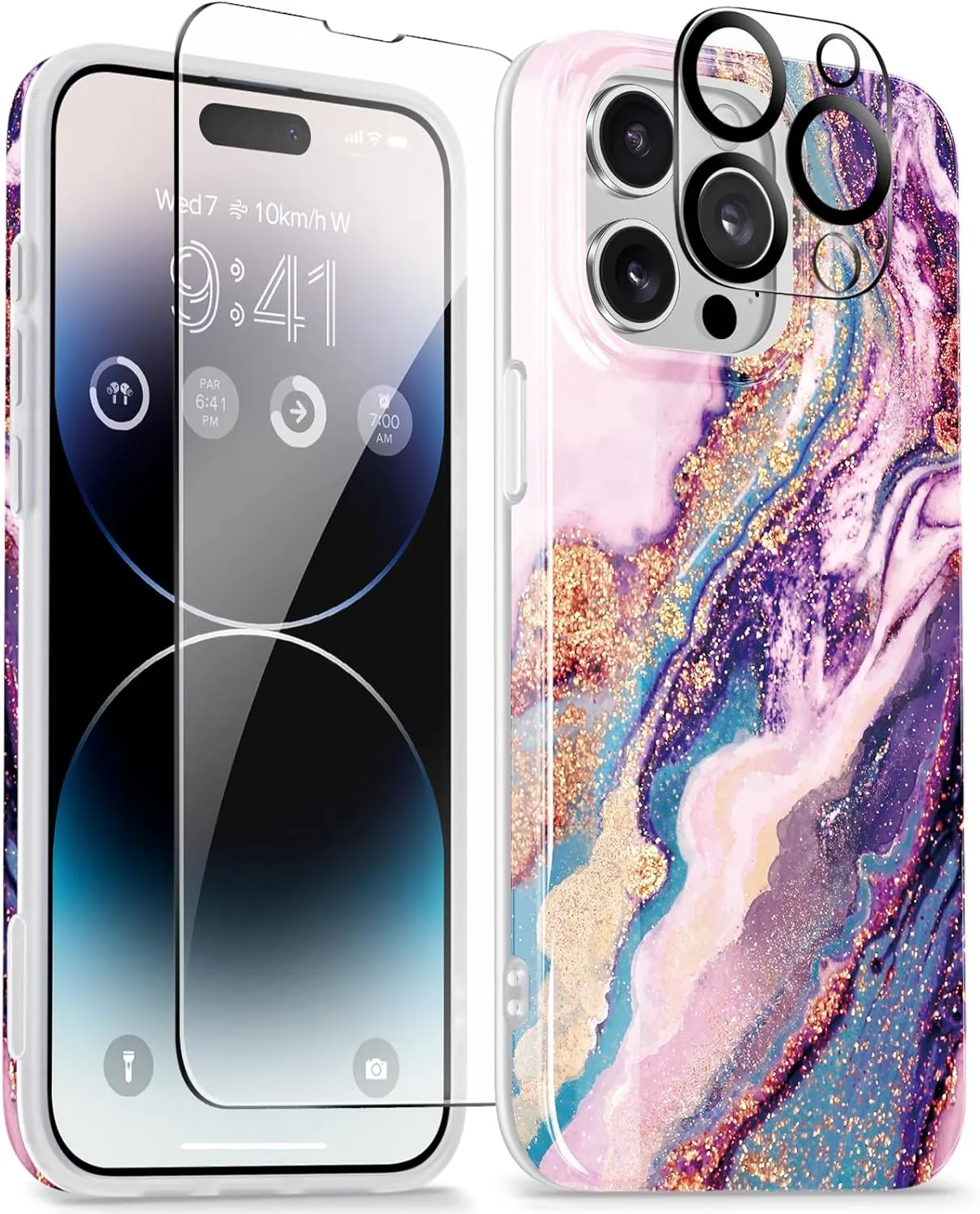 ProCaseMall Marble Design Slim Soft TPU for iPhone 15 ProMax Phone Cover (Dreamland River/Purple)