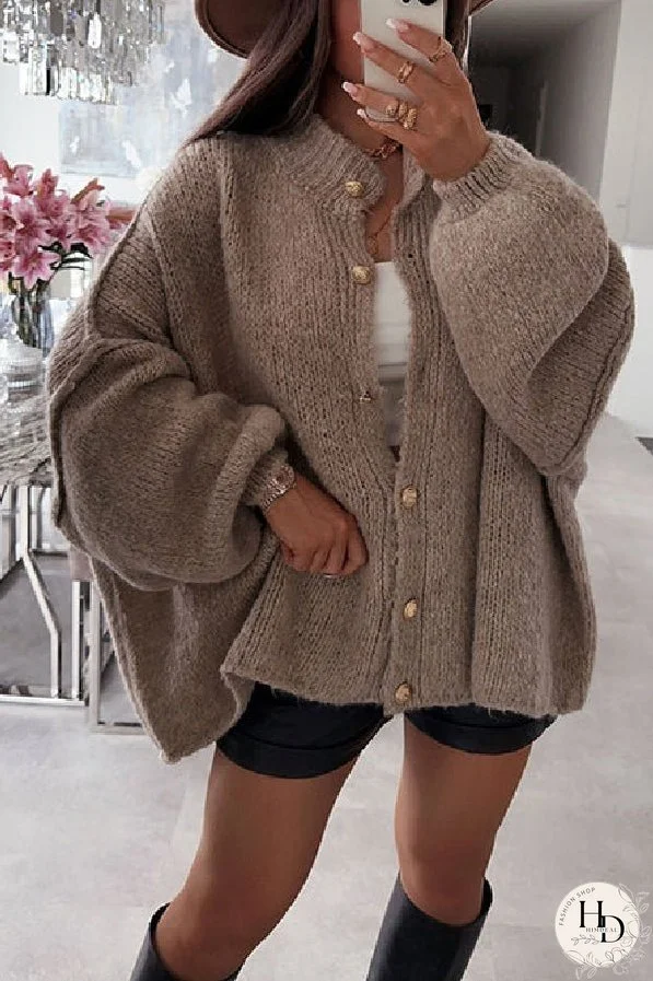 Solid Color Casual Retro Cardigan Bat Sleeve Sweater Cardigan