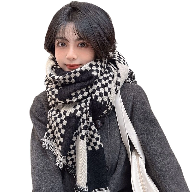 Online Celebrity British Plaid Cashmere Scarf Women’s Autumn And Winter Versatile Student Thickened Scarf Shawl Dual-use Couple Men