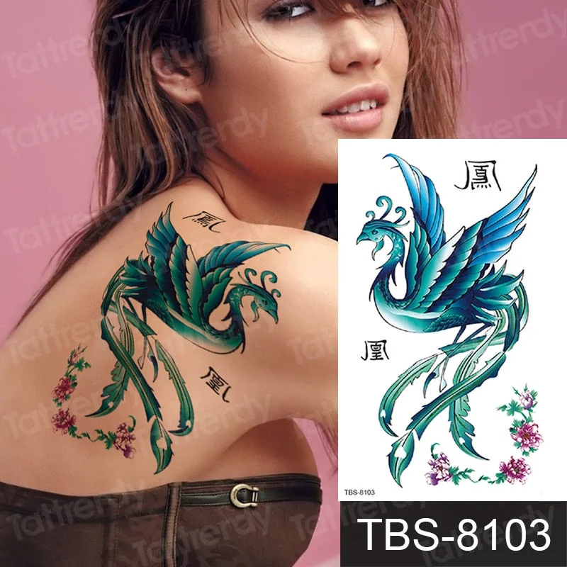 temporary tattoo phoenix dragon animals tattoo art body stickers women men legs sexy tatoo fake waterproof decal sheet water
