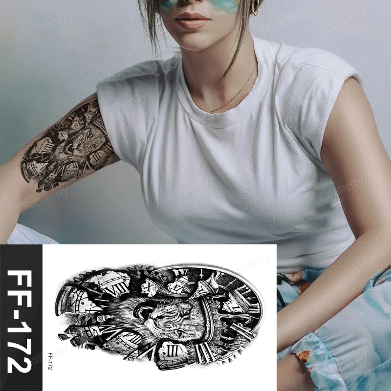 Sdrawing Animal Temporary Tattoo Sticker Black Lion King Wolf Tiger Men Body Art Painting Tattoo Fake Water Transfer Sexy Women