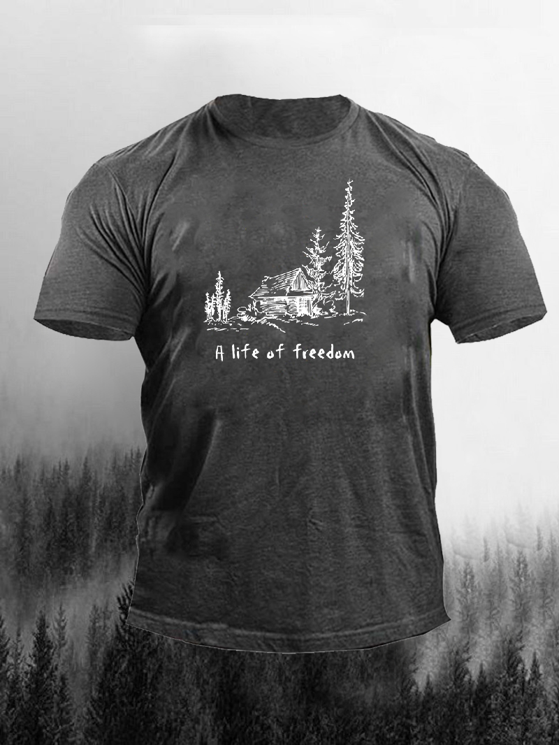 Men's Forest Free Life Slogan Short-Sleeved Shirt
