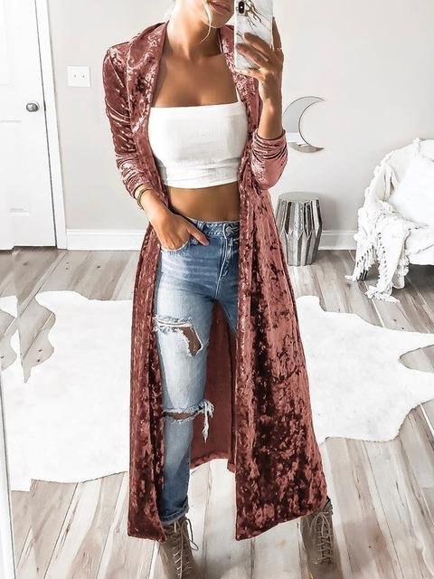 Solid Color Velvet Long Sleeved Long Cardigan - Shop Trendy Women's Clothing | LoverChic