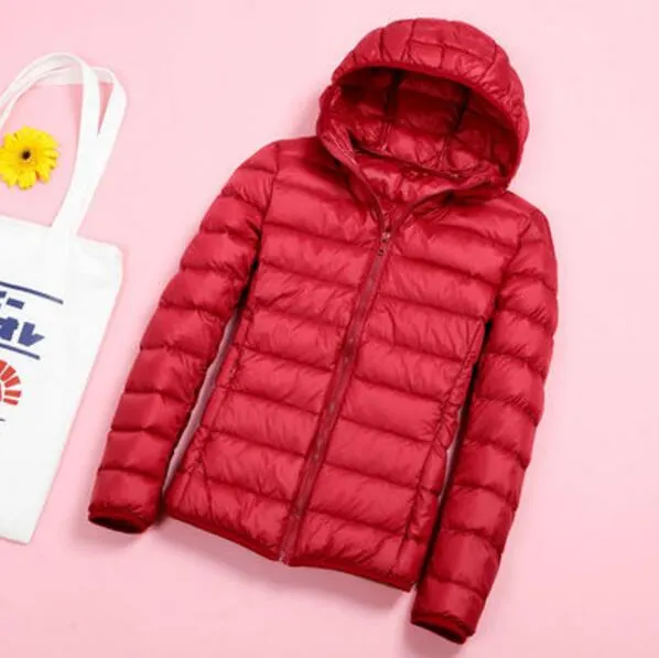 Down jacket women hooded ultra thin 90% Ultra Light duck down coat Female winter large sizes Solid Portable warm jackets woman