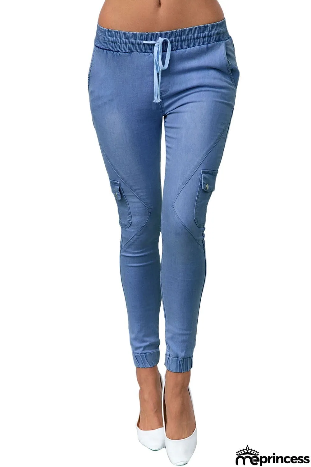 Army Green Drawstring Ankle Pocket Denim Jeans