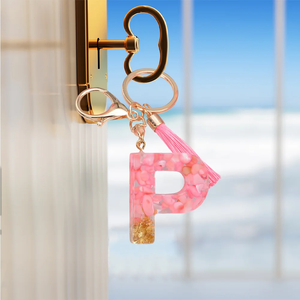 Resin Initial Key Ring with Tassel Alphabet Keyring for Car Keys Wallet Handbags