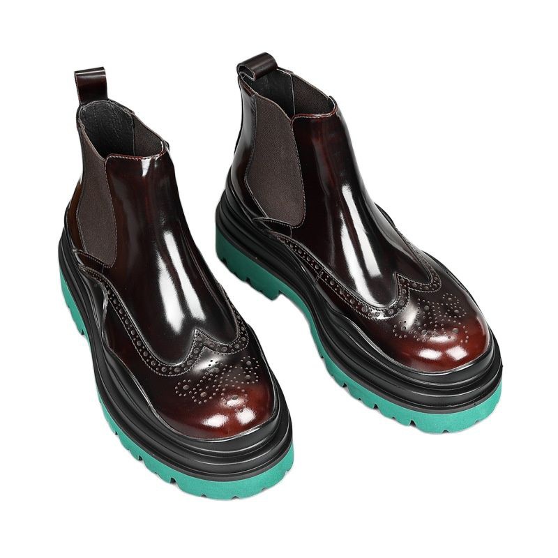 Men's Leather Ankle Boots Carving High-Top Men Shoes Round Toe Thick Sole Slip On Martin Boots Size 37-44