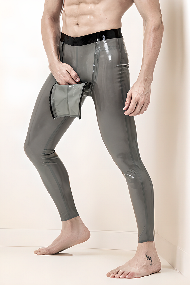 Men Latex Leggings Male Sailor-front Leggings Translucent Grey Cool Leggings (KG31799)