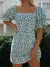 Floral Printed Puff Sleeves Mini Dresses