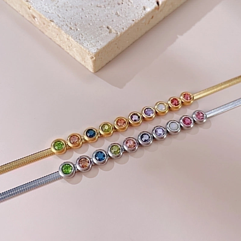 Vintage Style French Style Colorful Stainless Steel Zircon Bracelets In Bulk4
