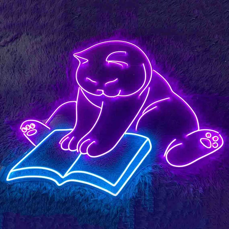 Animal Neon Sign Pet Neon Sign Cat Reading Book Neon Signs Cute Cat Led Signs Neon Lights For Wall Bedroom Decor Animal Lover Gifts Cat Wall Art