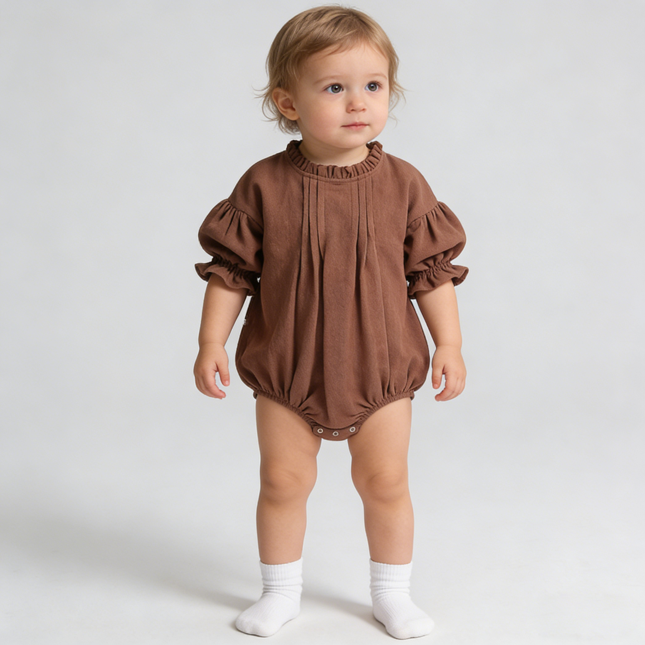 Elegant Neutral-Toned Linen Baby Romper REAL SILK LIFE