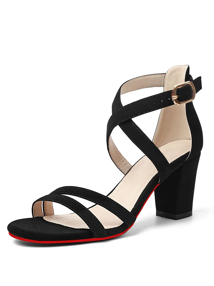 75mm Women's  Strappy Block Heels Sandals Comfy Open Toe Chunky Dress Wedding Prom Shoes Adjustable Cross Strap Ladies  Red Bottom Pumps