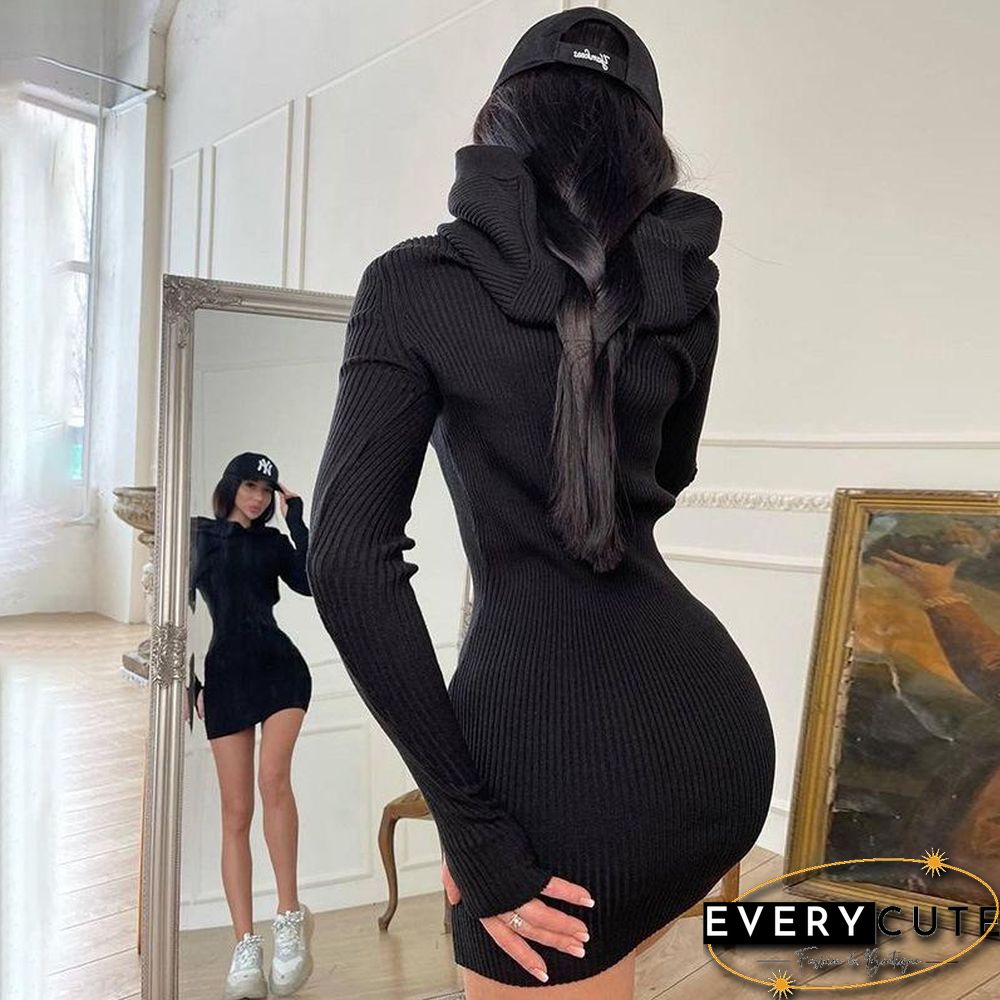 Slim Plain Long Sleeve Knit Bodycon Dress
