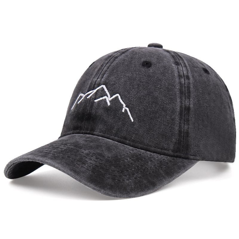 Mountain Embroidery Pattern Distressed Cap