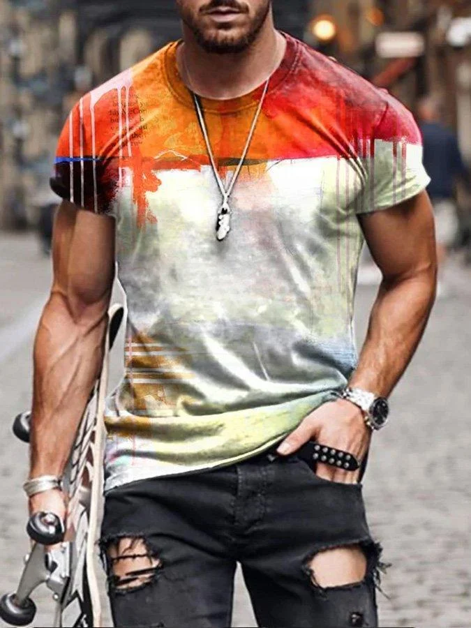 Men's street abstract graffiti print T-shirt