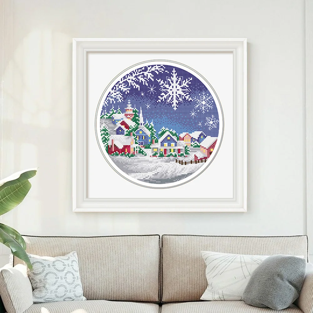 DIY 11CT Cross Stitch Stamped Winter Scenery Needlework Kit(35x35cm) (5256)