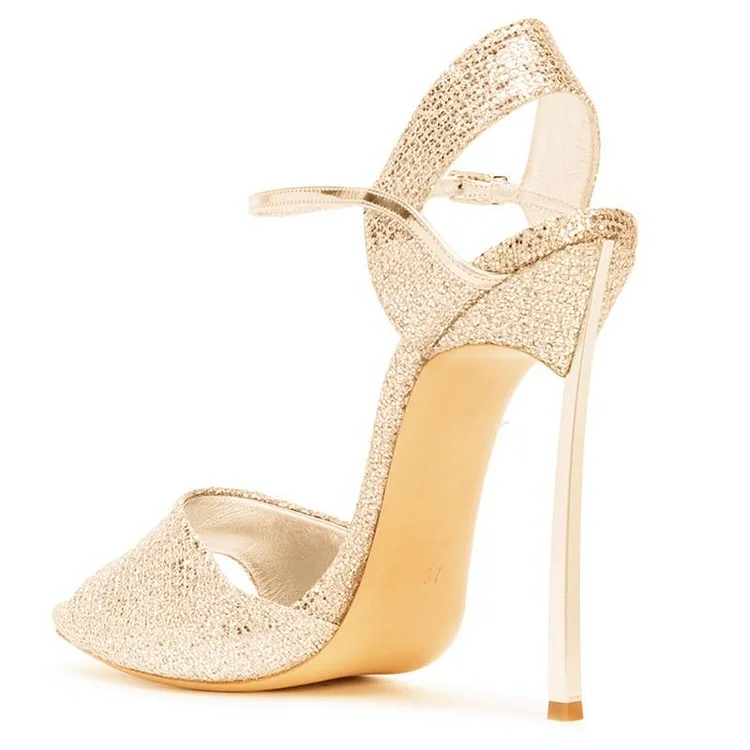 Gold Sparkly Dress Sandals with Stiletto Heels Vdcoo
