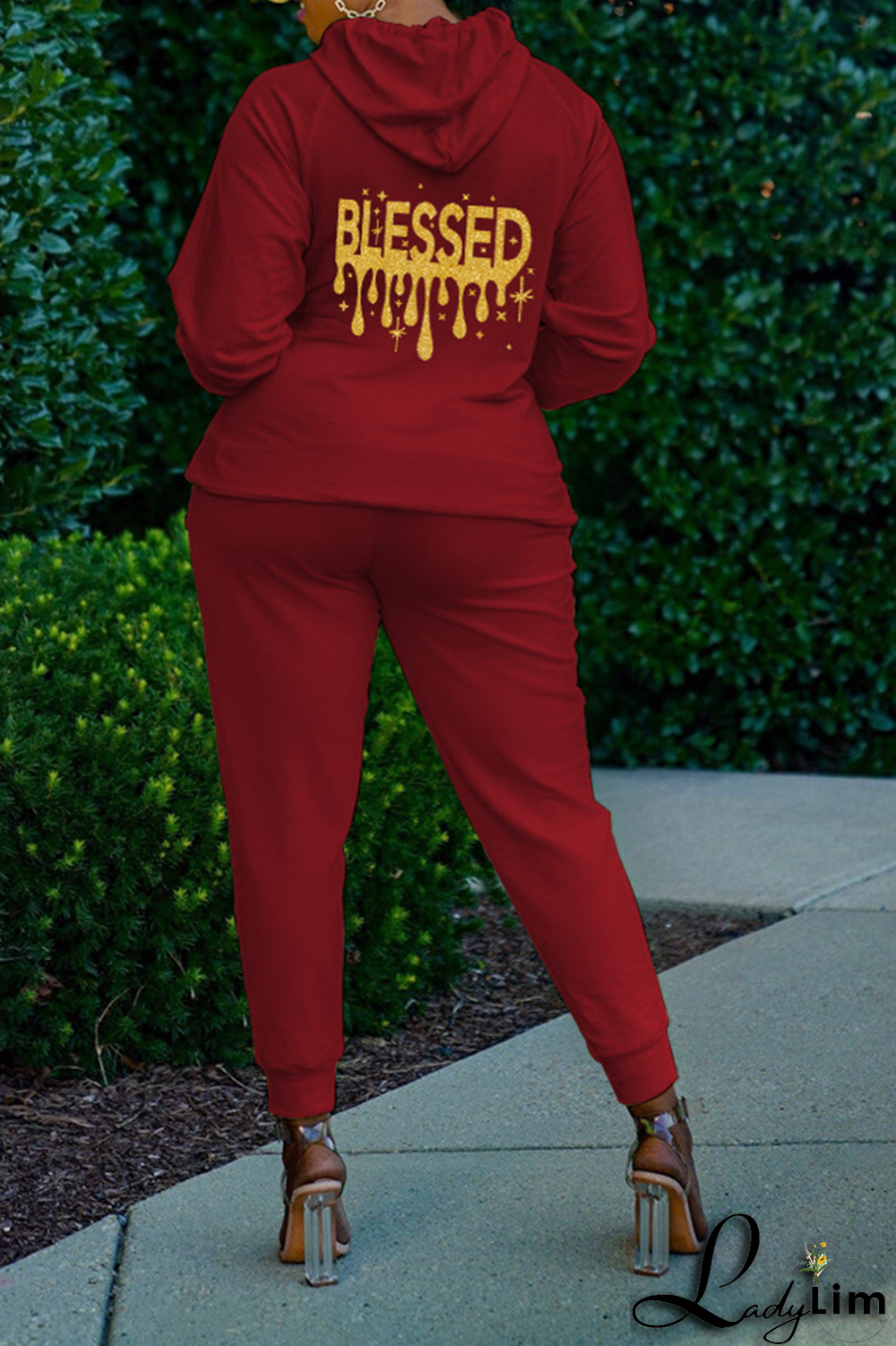 Black Fashion Print Patchwork Hooded Collar Long Sleeve Two Pieces