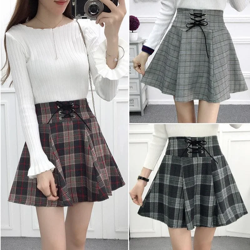 4 Colors High Waist Grid Pleated Skirt SP1711127