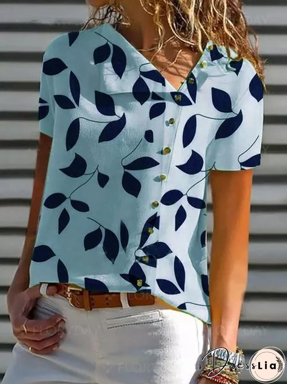Holiday Leaves Asymmetrical Short Sleeve Tops