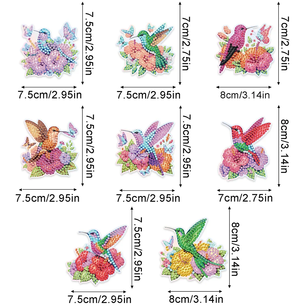 8Pcs Flowers Hummingbird Diamond Painting Fridge Magnet Diamond Art Magnets