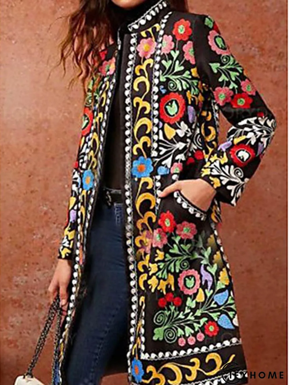 Long Sleeve Floral-Print Jacket | IFYHOME