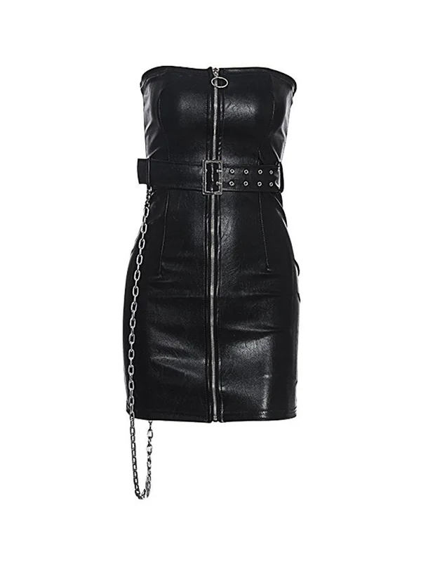 Leather zip up online dress