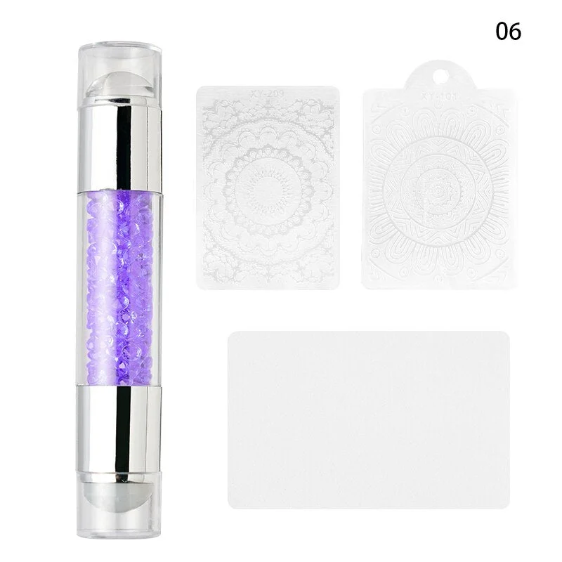Nail Printing Tools Double-headed Silicone Seal Acrylic Color Diamond Template Seal Set Conversion Pen Nail Print Template Set