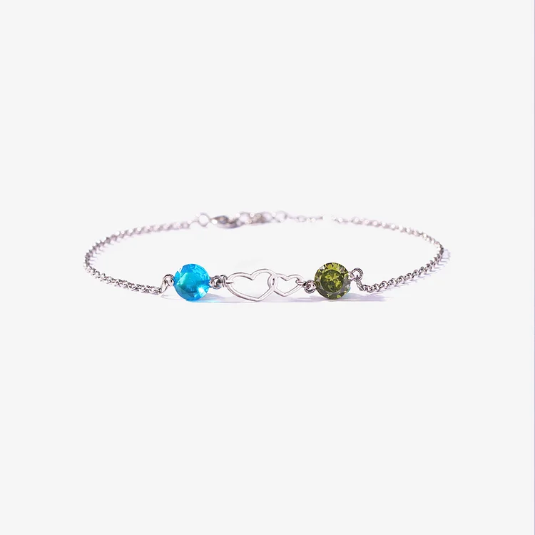 For Love - Husband & Wife Forever Linked Together Double Hearts Custom Birthstones Bracelet