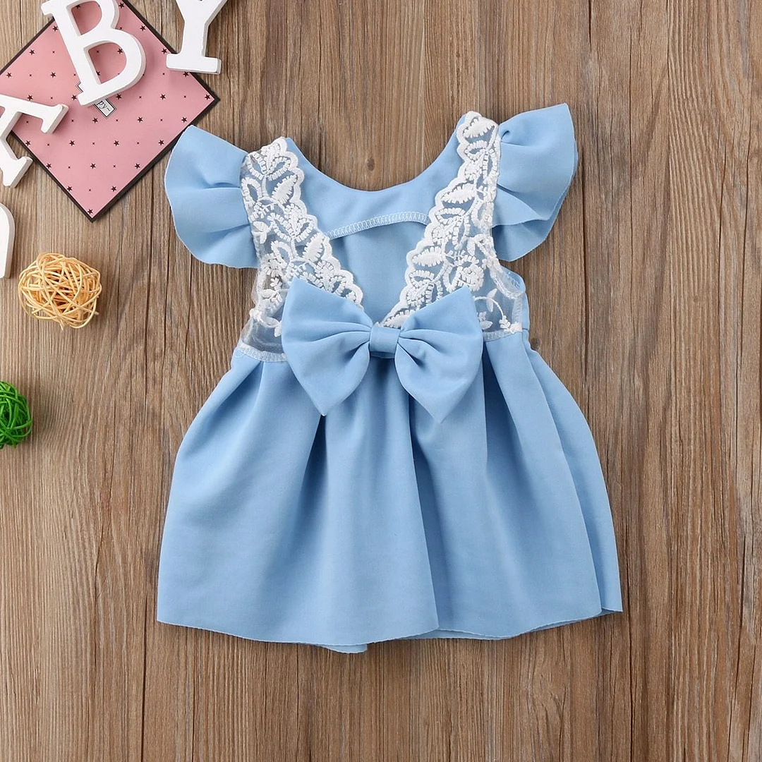 2019 Brand New Toddler Infant Kids Baby Girl Lace Princess Dress Bow Ruffled Backless Sundress Cute Children Summer Dress 3M-3T