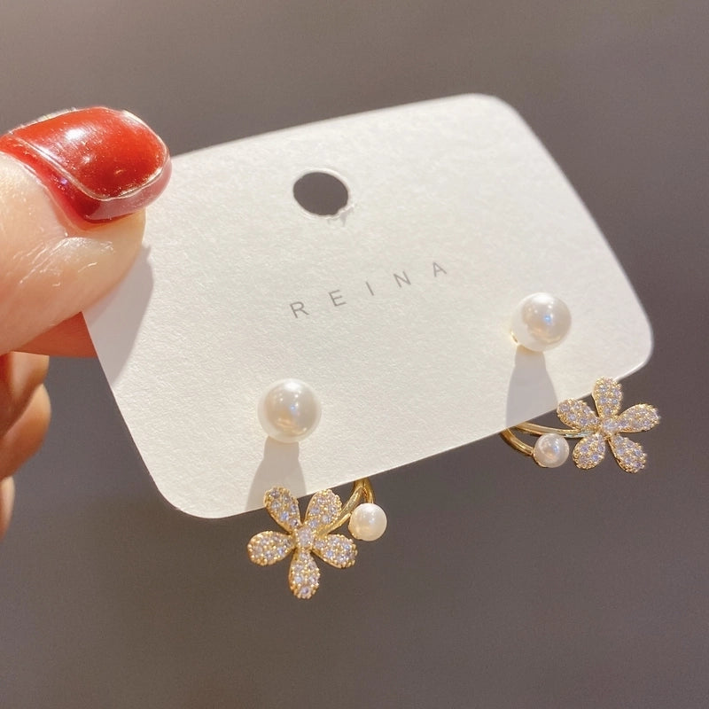 1 Pair Sweet Flower Enamel Plating Inlay Alloy Artificial Pearls Glass Earrings
