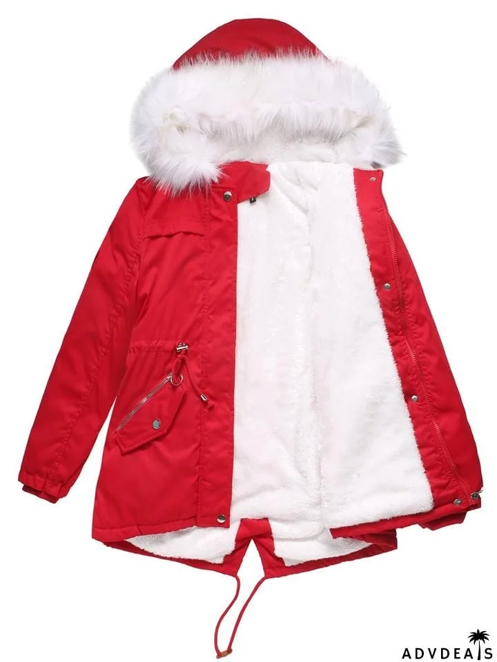 Women's Winter Solid Color Hooded Thermal Coats