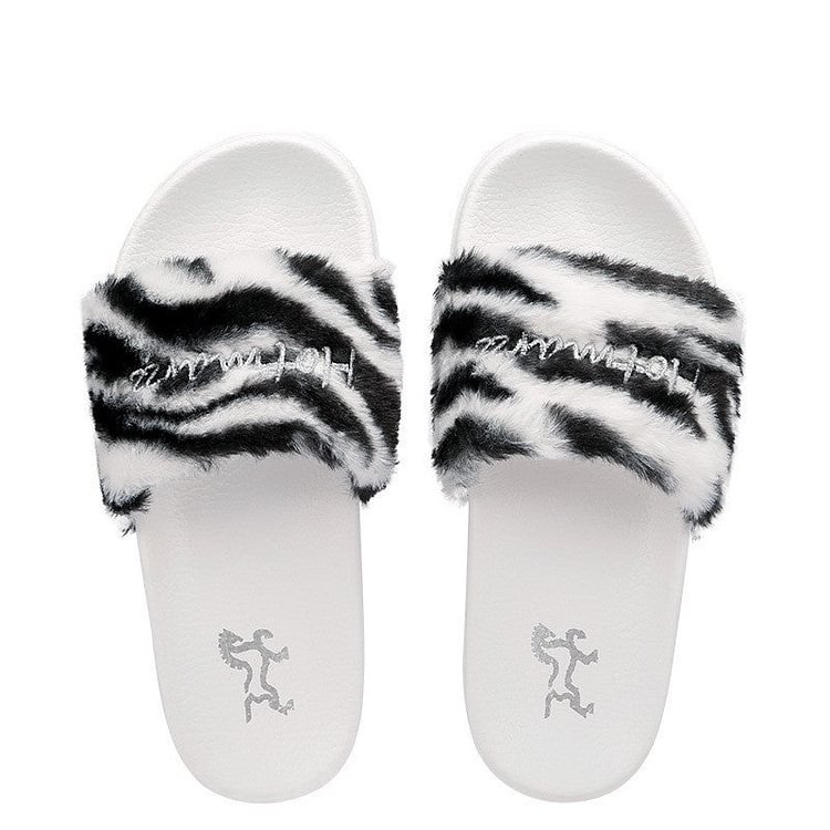 Zebra Print Furry Sandals
