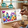 Butterfly Diamond Art Monthly Flip Tabletop Calendar January 2027 - December 2028 Small Desktop Calendar Planner 24 Months for Living Room Bedroom Office Desk Gift Giving