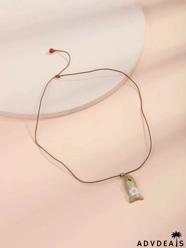 Flower Decor Geometric Pendant Necklace