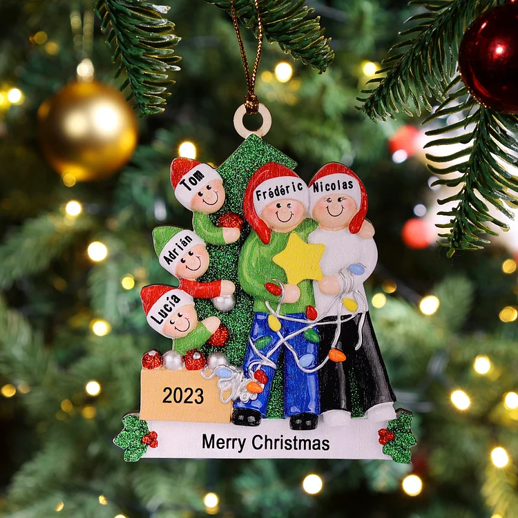 5 Names-Family Christmas Wooden Ornament Custom 5 Names Hanging Ornament Gifts For Family