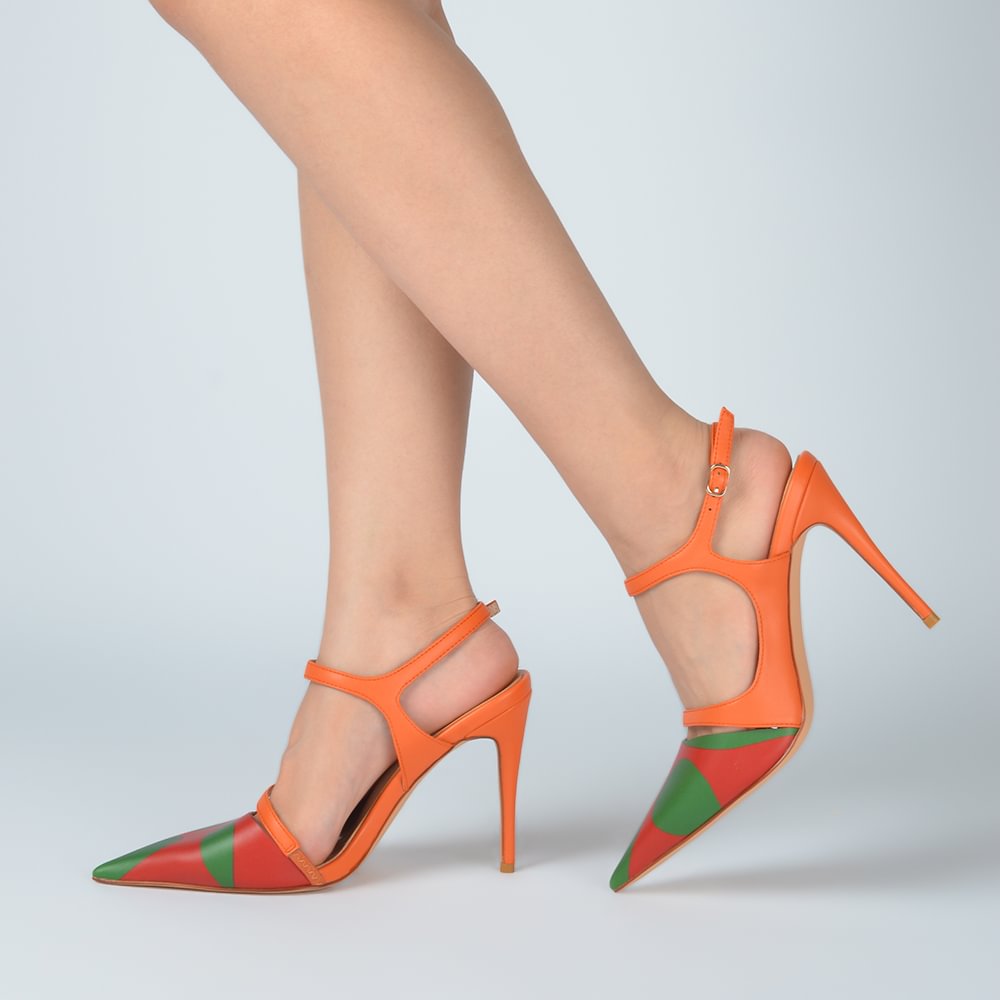 Multicolor Pointed Toe Stiletto High Heels Slingback Sandals