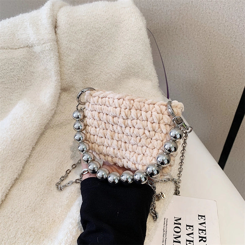 Kid’S Woolen Solid Color Elegant Classic Style Weave Square Open Shoulder Bag