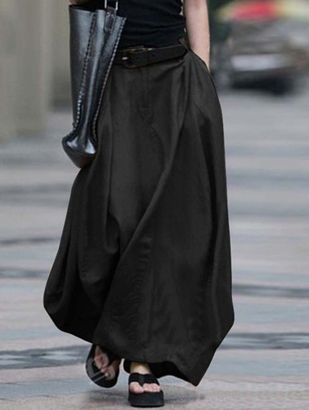 Plain Elastic Waisted Curved Hme Skirt