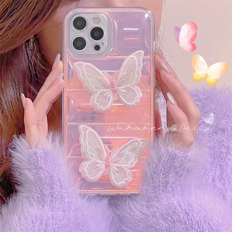 2022 New Cute Butterfly Laser Down Jacket Airbag Case for iPhone