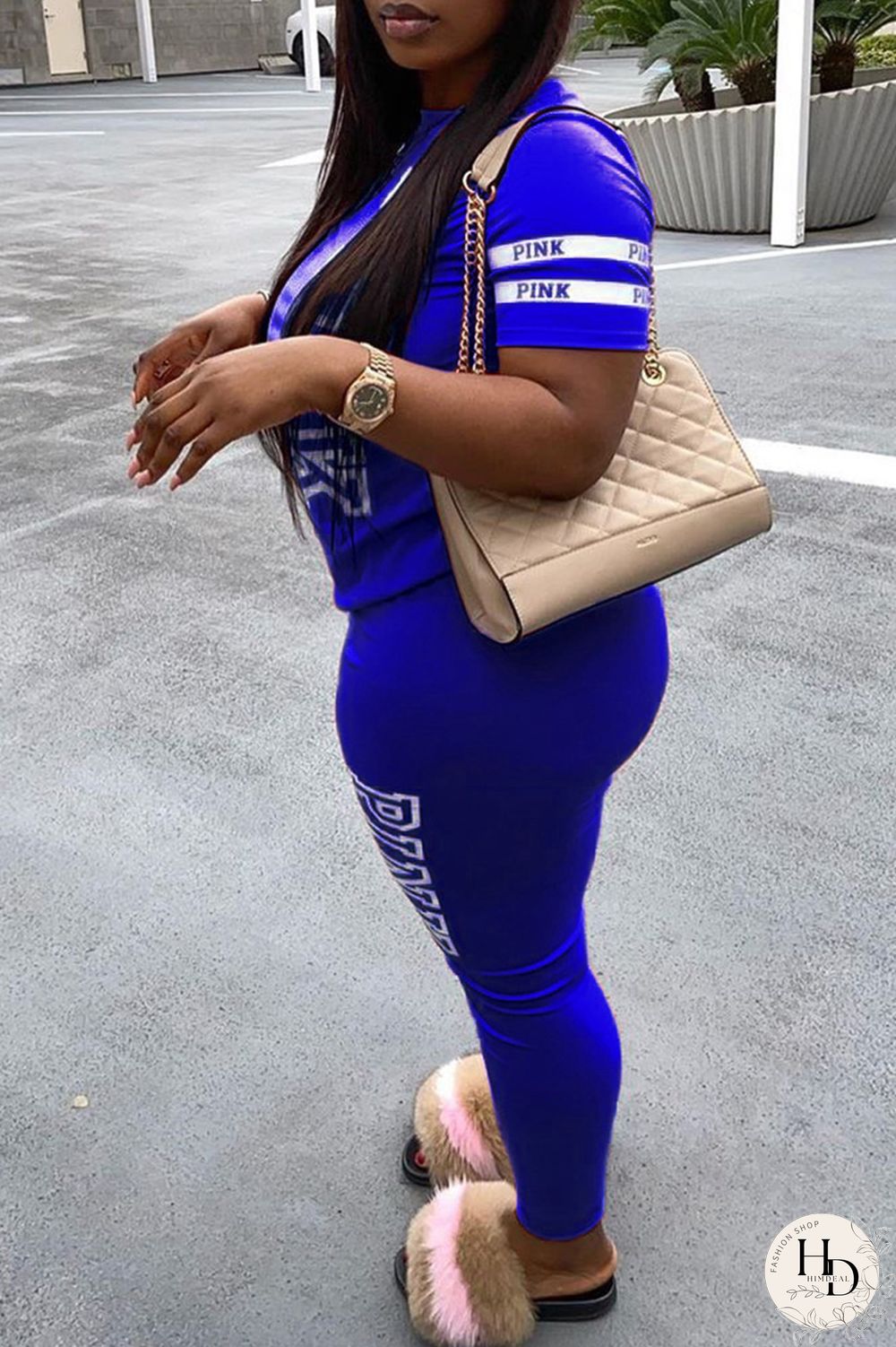 Yellow Fashion Casual Letter Print Basic O Neck Plus Size Two Pieces