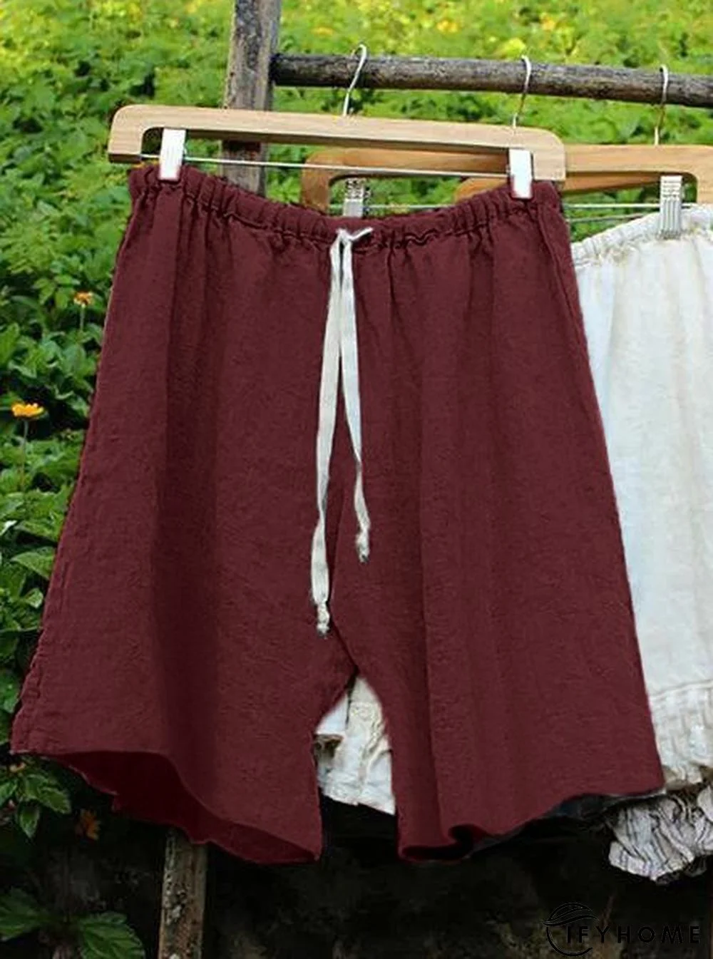 Women Lace Up Elastic Waistband Shorts Linen Bloomers | IFYHOME